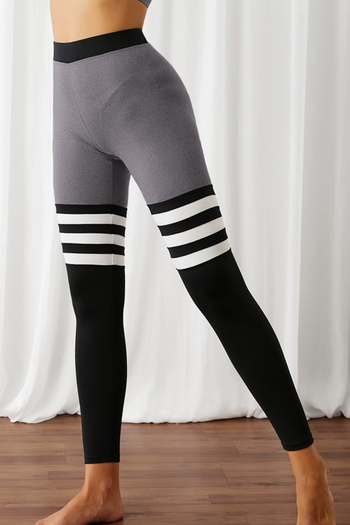 Color Block Elastic Waistband Active Leggings Trendsi