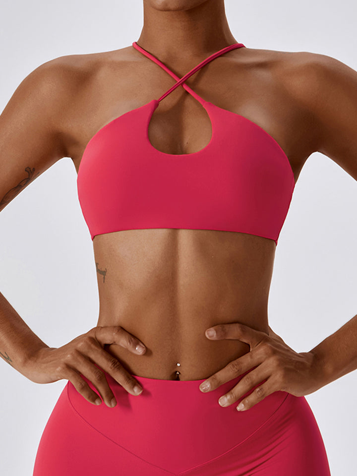 Cropped Halter Neck Sports Bra Trendsi