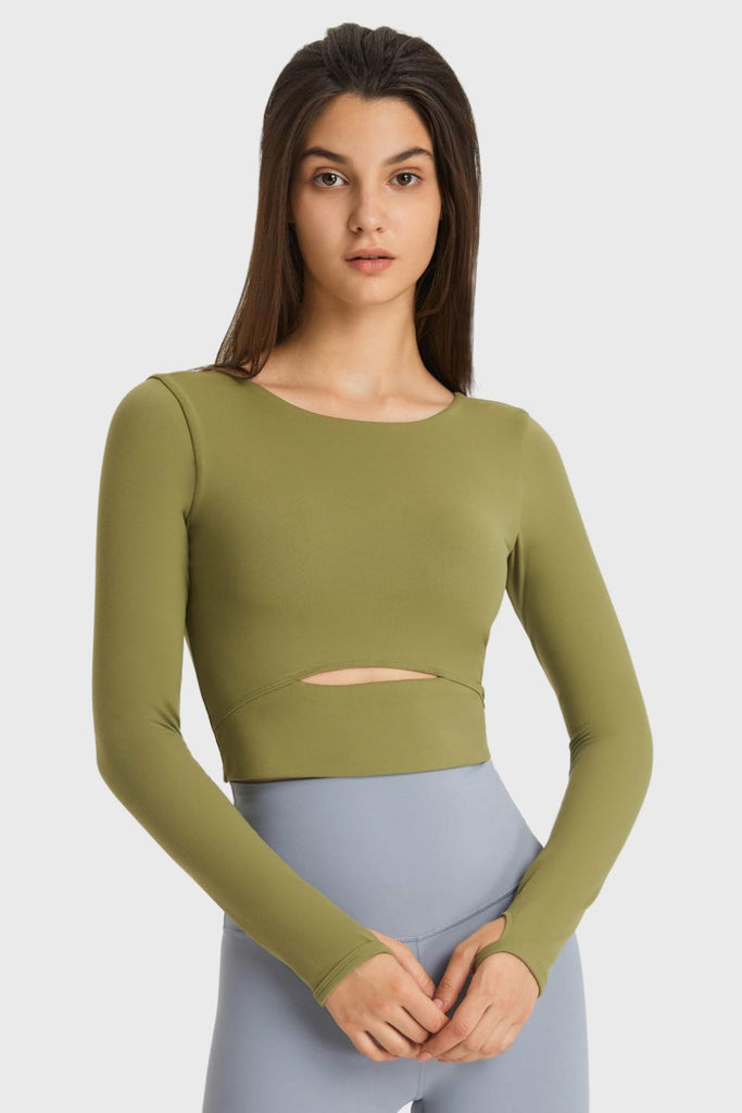 Cutout Long Sleeve Cropped Sports Top Trendsi