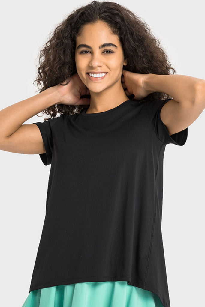 Tie Back Short Sleeve Sports Tee Trendsi