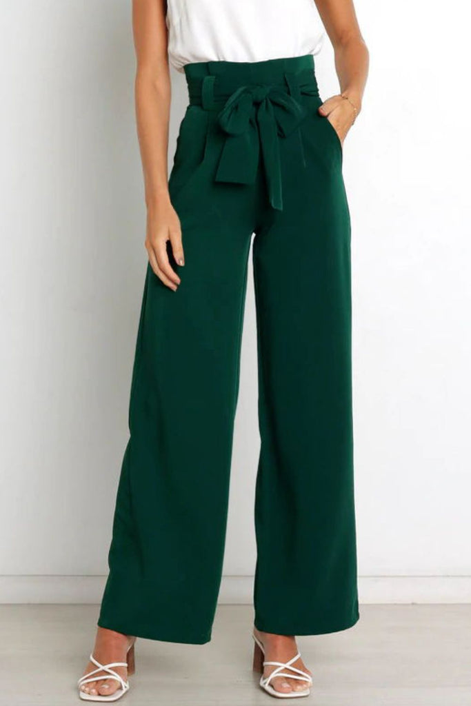 Tie Front Paperbag Wide Leg Pants Trendsi