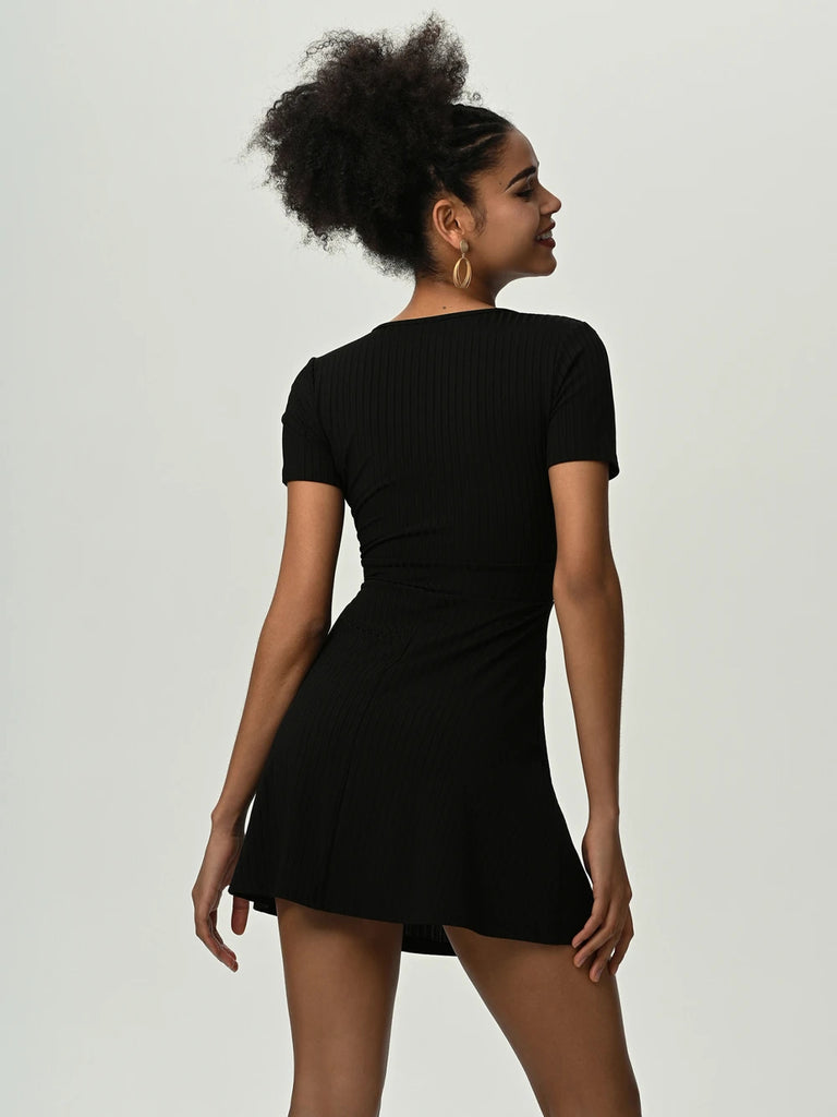 Deep V Short Sleeve Mini Dress Trendsi