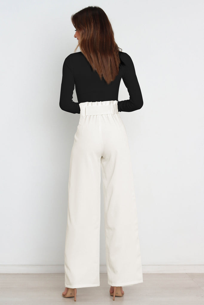 Tie Front Paperbag Wide Leg Pants Trendsi