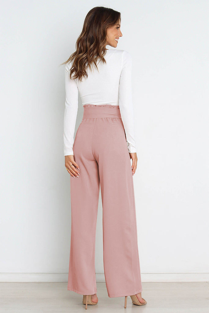 Tie Front Paperbag Wide Leg Pants Trendsi