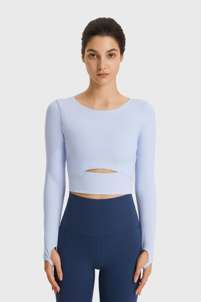 Cutout Long Sleeve Cropped Sports Top Trendsi