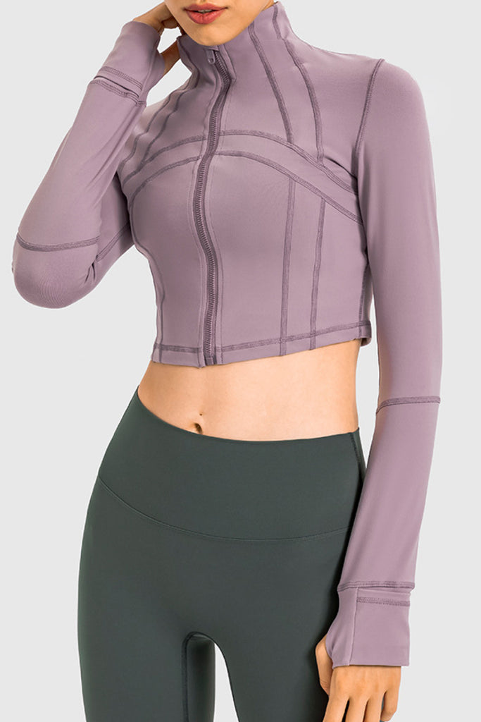 Zip Front Cropped Sports Jacket Trendsi