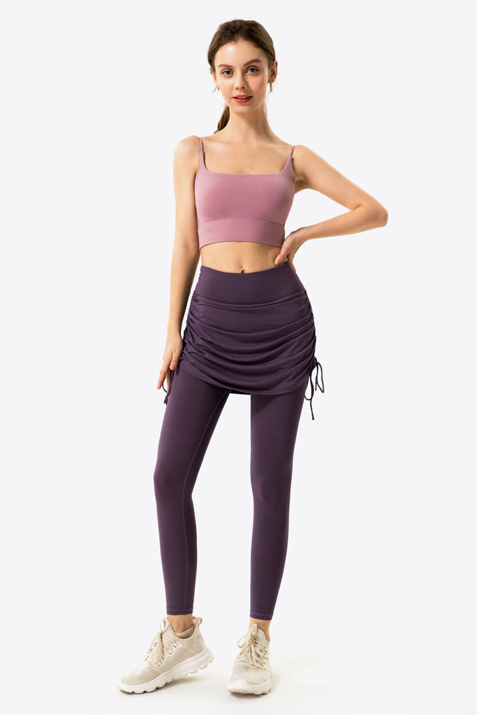 Drawstring Ruched Faux Layered Yoga Leggings Trendsi