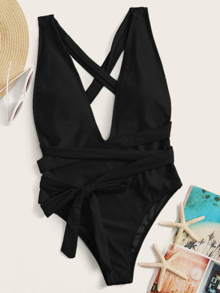 Halter Neck Deep V Tied One-Piece Swimsuit Trendsi