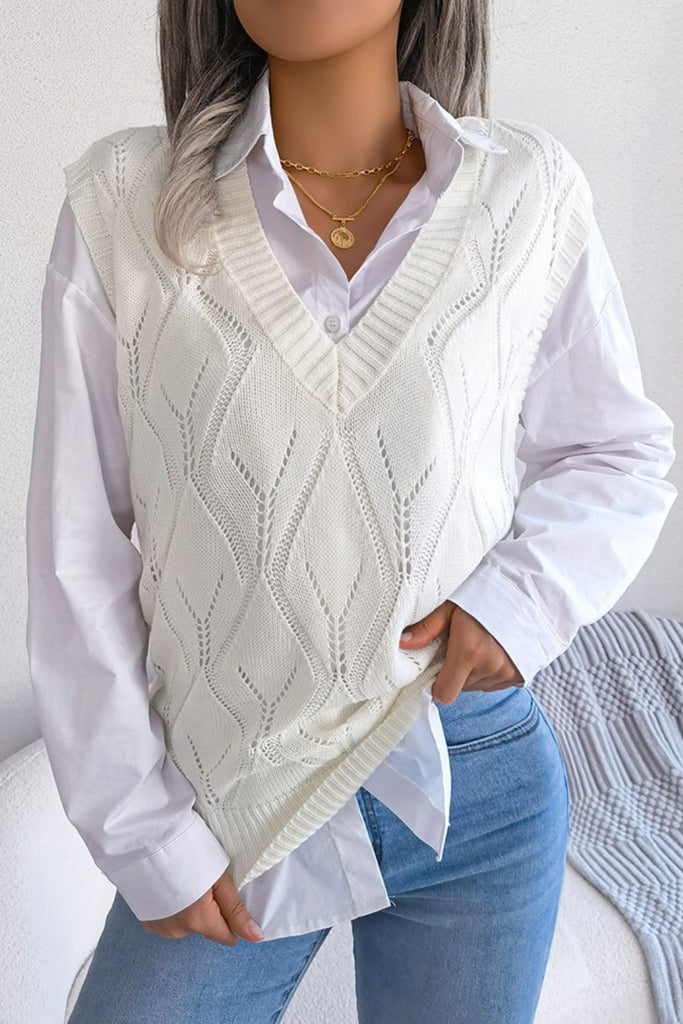 Openwork Ribbed Trim Sweater Vest Trendsi