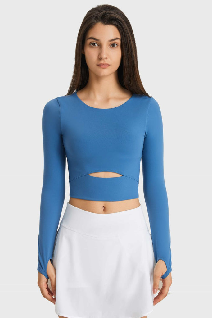 Cutout Long Sleeve Cropped Sports Top Trendsi