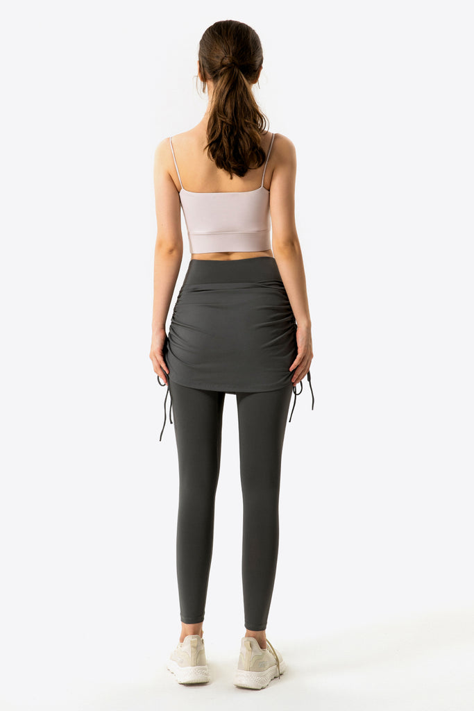 Drawstring Ruched Faux Layered Yoga Leggings Trendsi