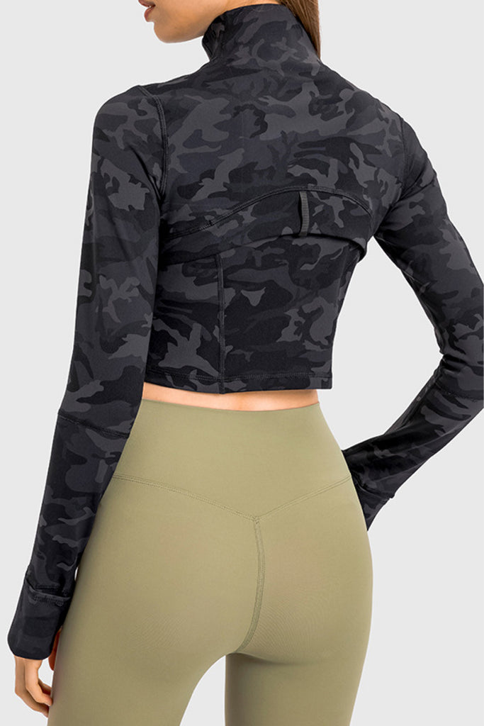 Zip Front Cropped Sports Jacket Trendsi