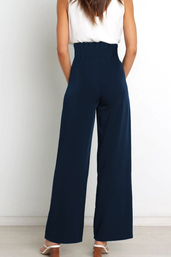 Tie Front Paperbag Wide Leg Pants Trendsi