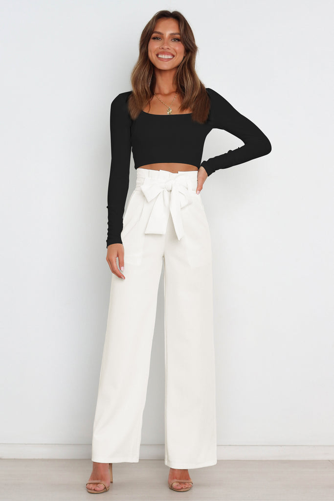 Tie Front Paperbag Wide Leg Pants Trendsi