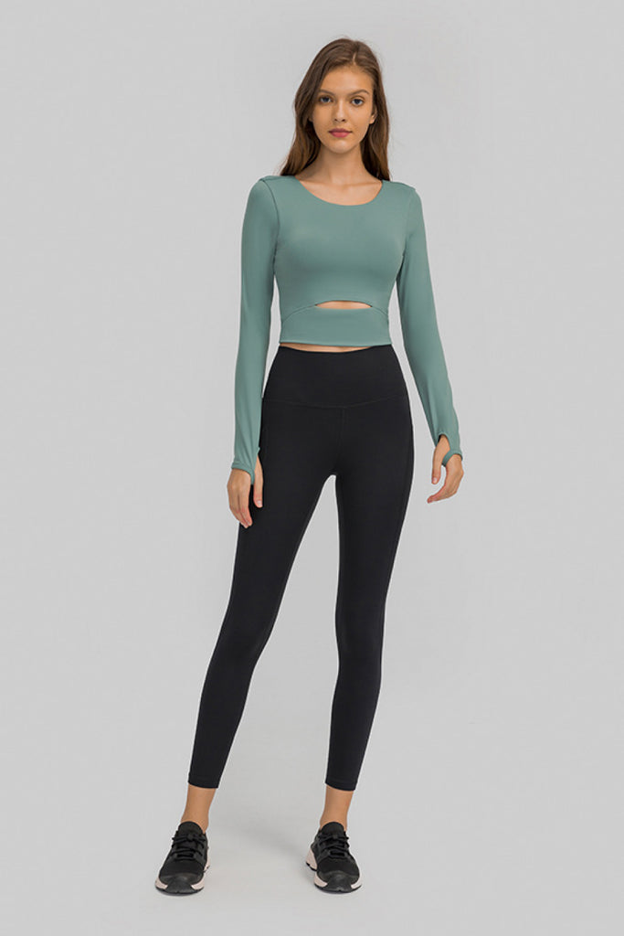 Cut Out Front Crop Yoga Tee Trendsi