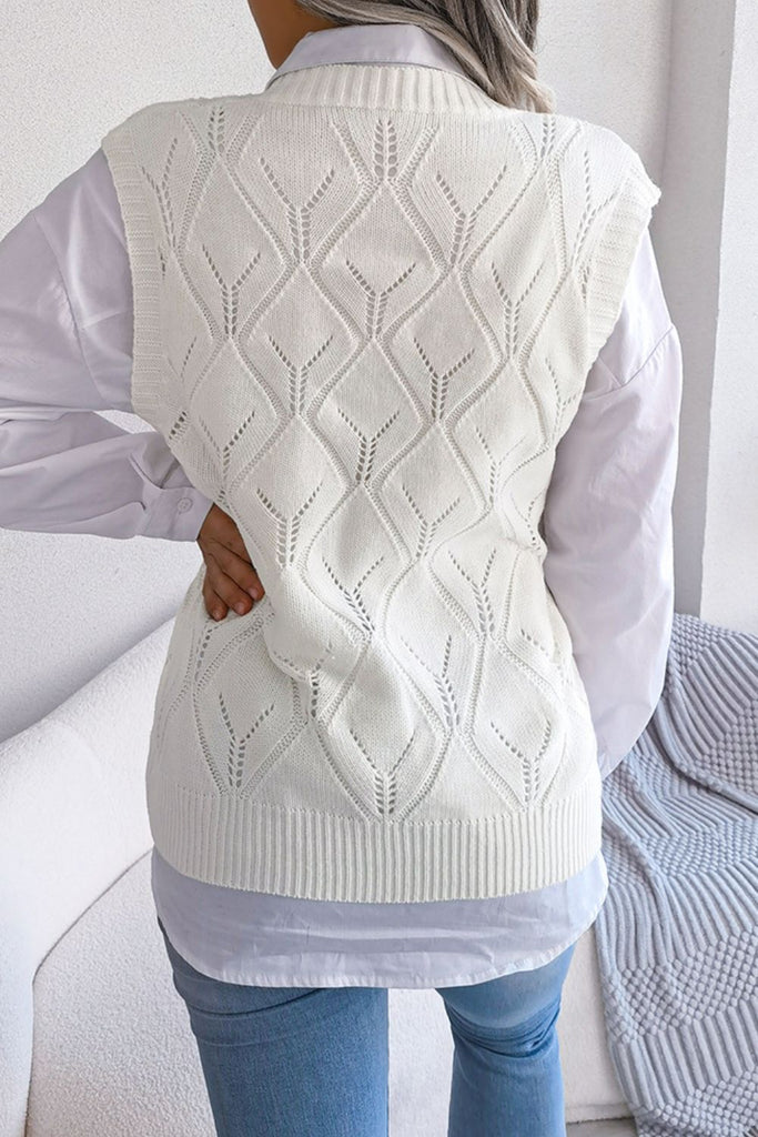 Openwork Ribbed Trim Sweater Vest Trendsi