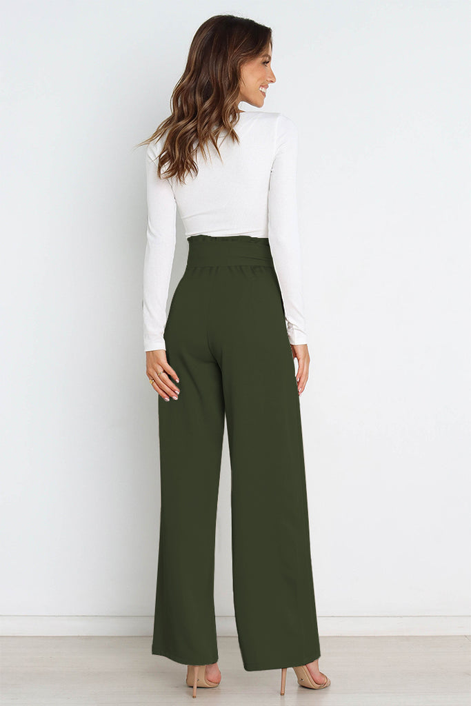 Tie Front Paperbag Wide Leg Pants Trendsi