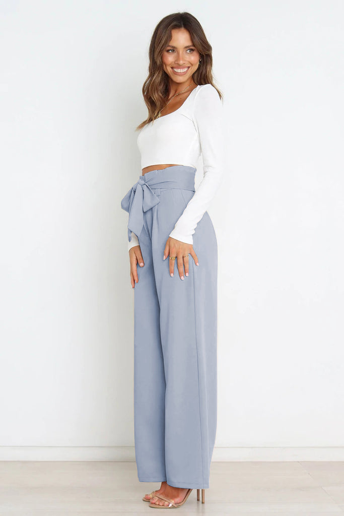 Tie Front Paperbag Wide Leg Pants Trendsi