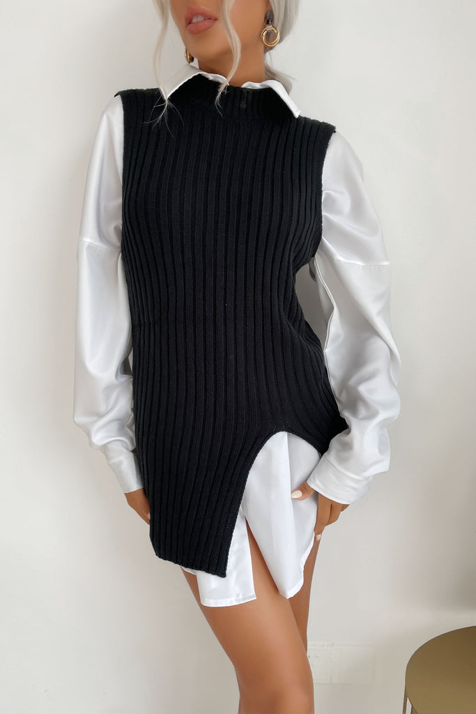 Slit Hem Sweater Vest Dress Trendsi