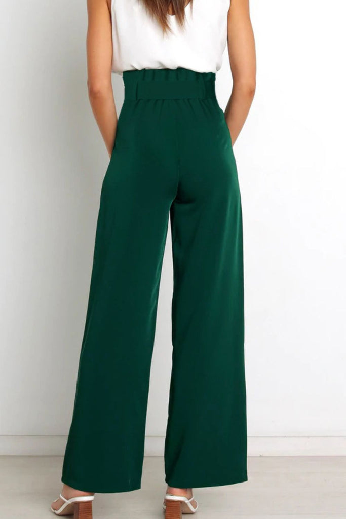 Tie Front Paperbag Wide Leg Pants Trendsi