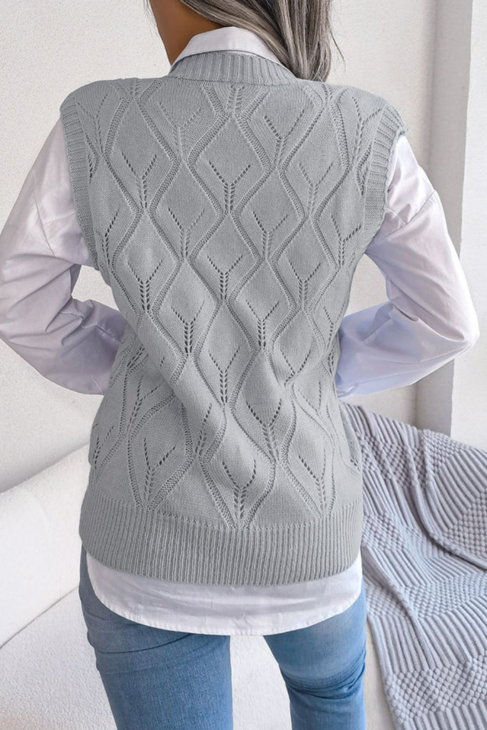 Openwork Ribbed Trim Sweater Vest Trendsi