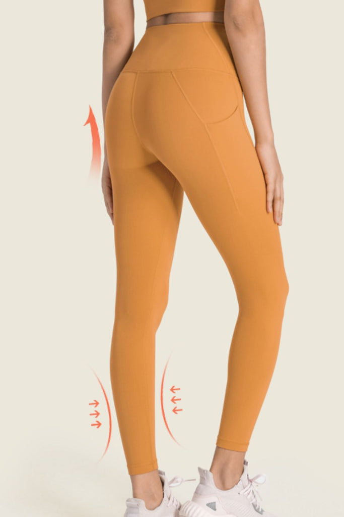 High-Rise Wide Waistband Pocket Yoga Leggings Trendsi