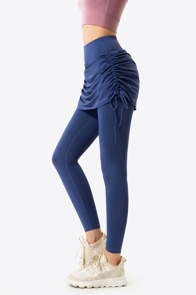 Drawstring Ruched Faux Layered Yoga Leggings Trendsi