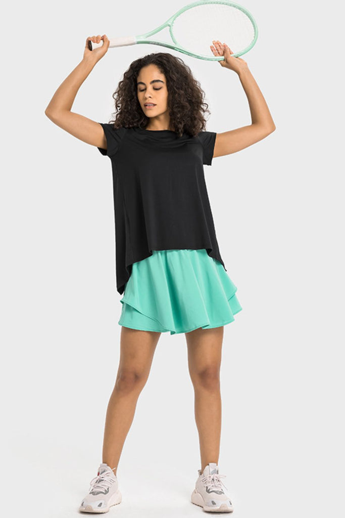 Tie Back Short Sleeve Sports Tee Trendsi