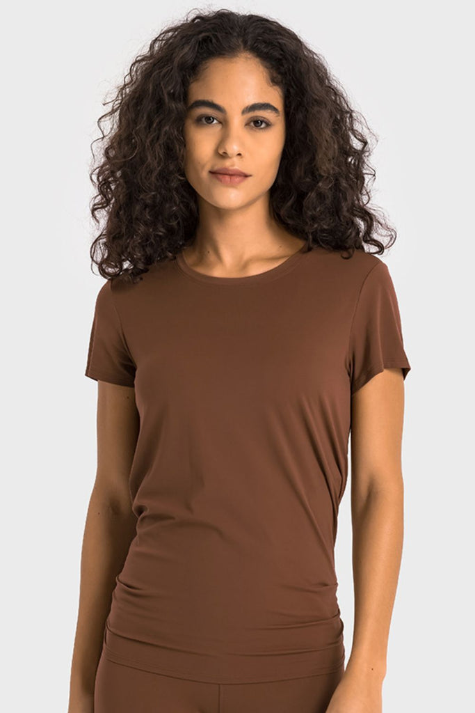 Tie Back Short Sleeve Sports Tee Trendsi