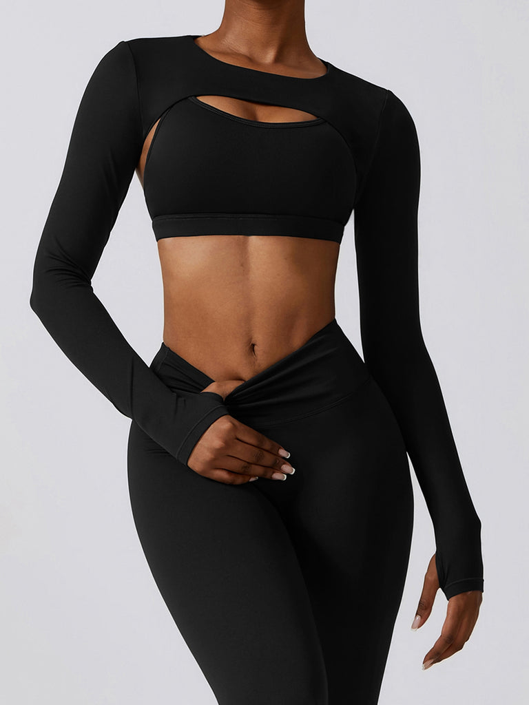 Cropped Cutout Long Sleeve Sports Top Trendsi