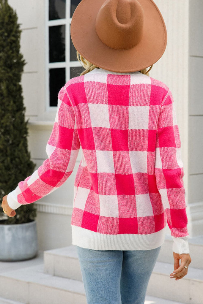 Checkered Ribbed Trim Knit Pullover Trendsi