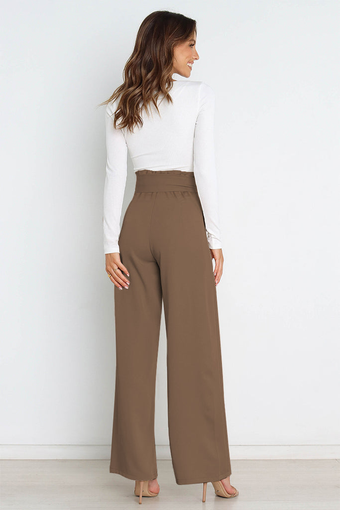 Tie Front Paperbag Wide Leg Pants Trendsi