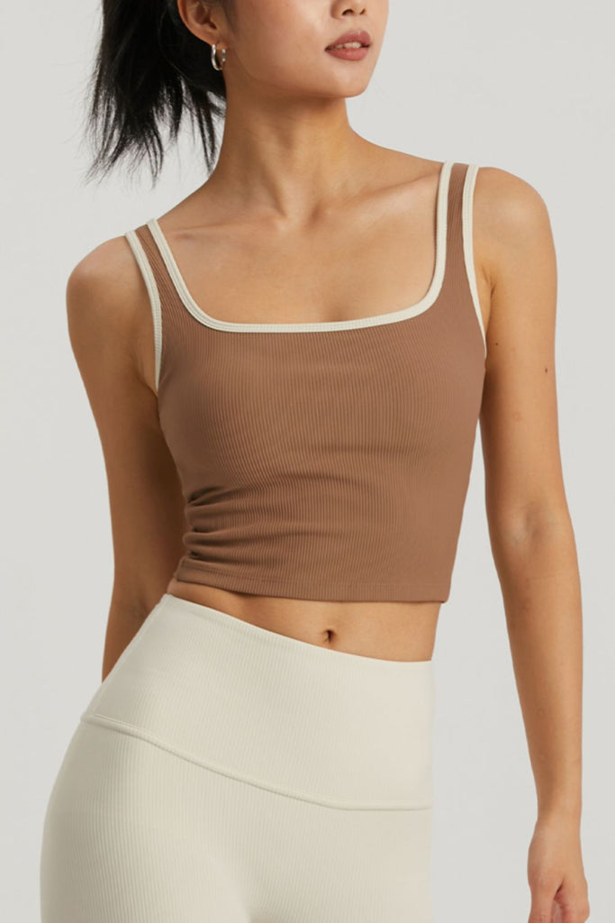 Contrast Square Neck Cropped Sports Tank Trendsi