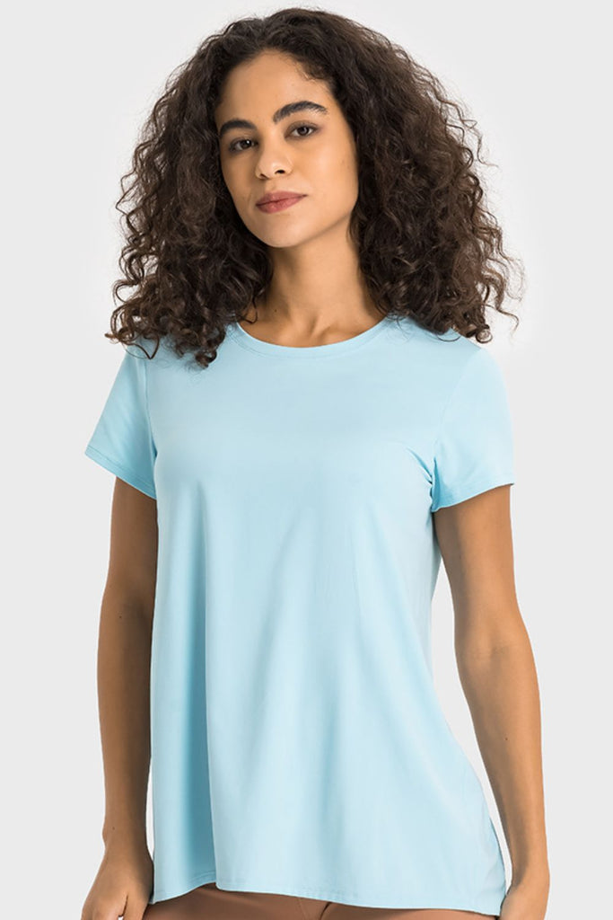 Tie Back Short Sleeve Sports Tee Trendsi