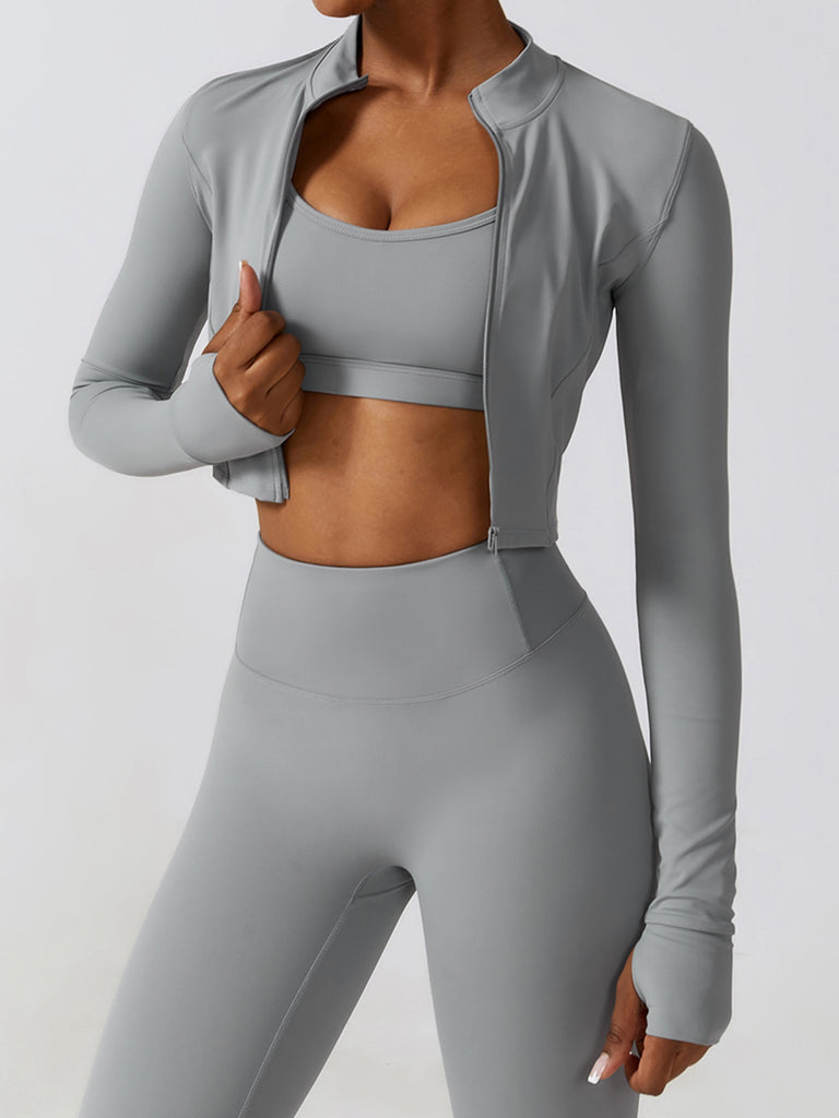 Zip-Up Long Sleeve Sports Top Trendsi