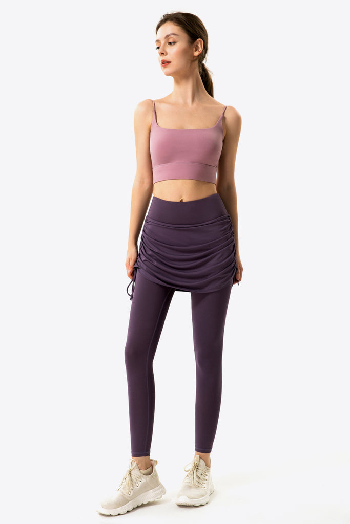 Drawstring Ruched Faux Layered Yoga Leggings Trendsi