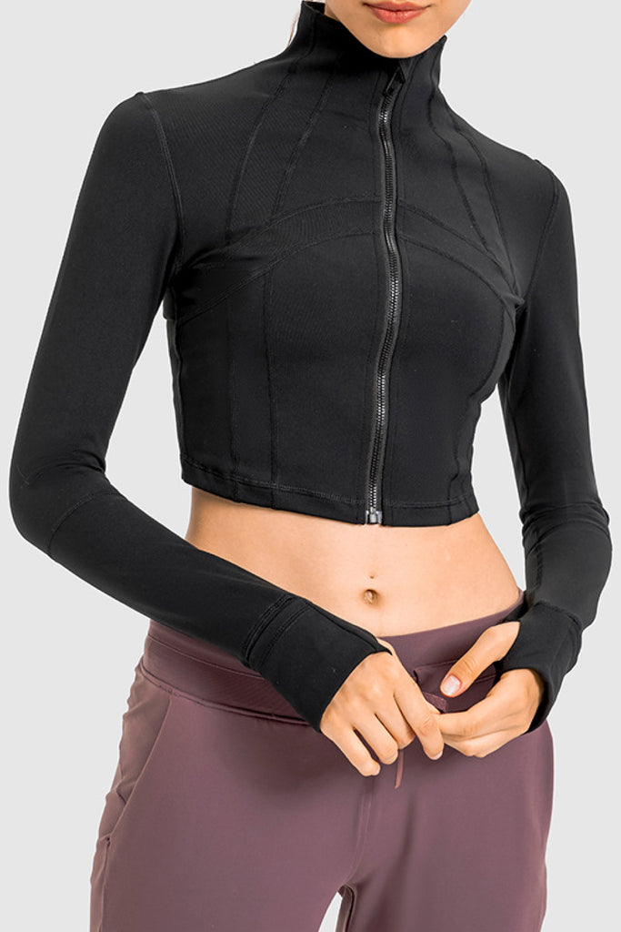 Zip Front Cropped Sports Jacket Trendsi