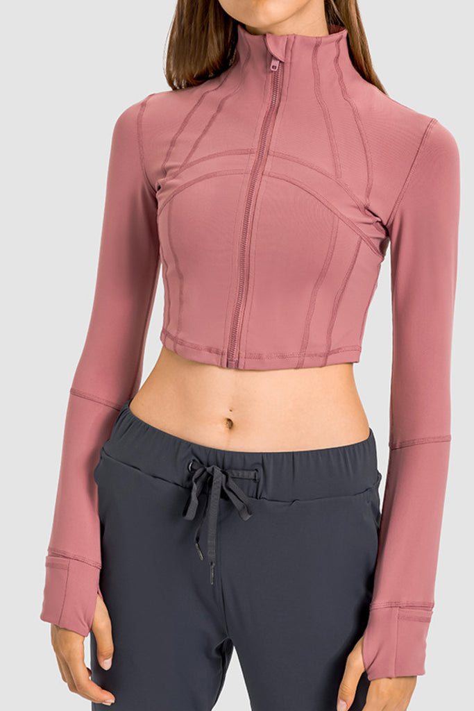 Zip Front Cropped Sports Jacket Trendsi