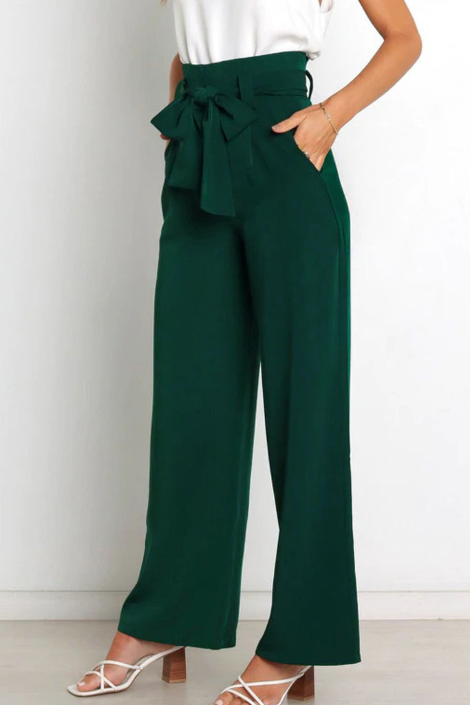 Tie Front Paperbag Wide Leg Pants Trendsi