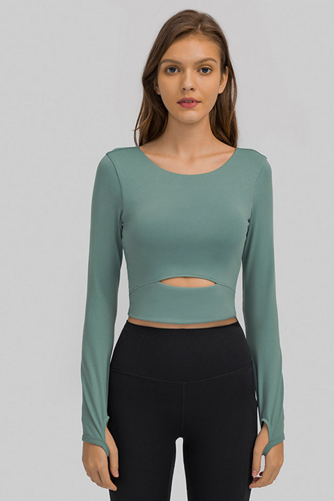 Cut Out Front Crop Yoga Tee Trendsi