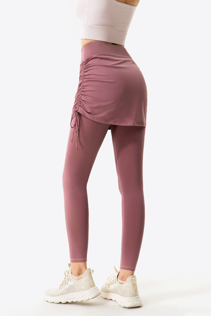 Drawstring Ruched Faux Layered Yoga Leggings Trendsi