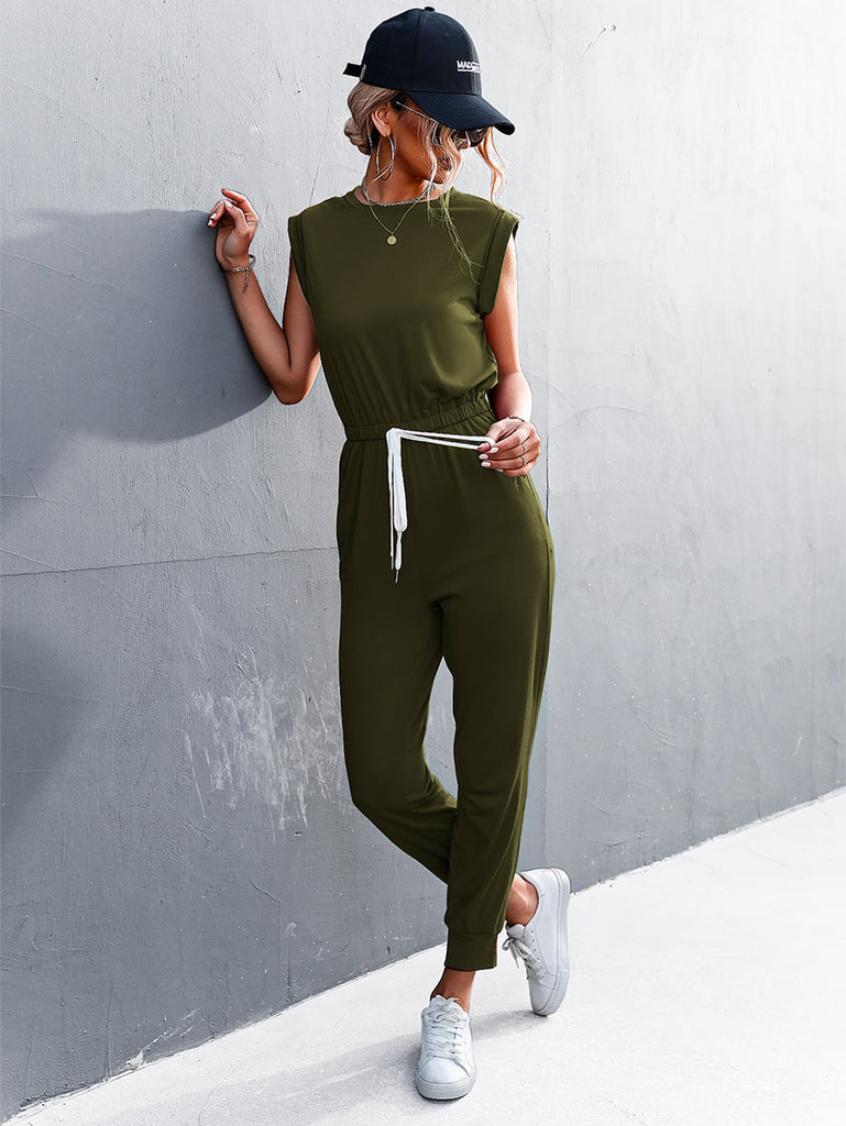 Round Neck Cap Sleeve Jumpsuit Trendsi