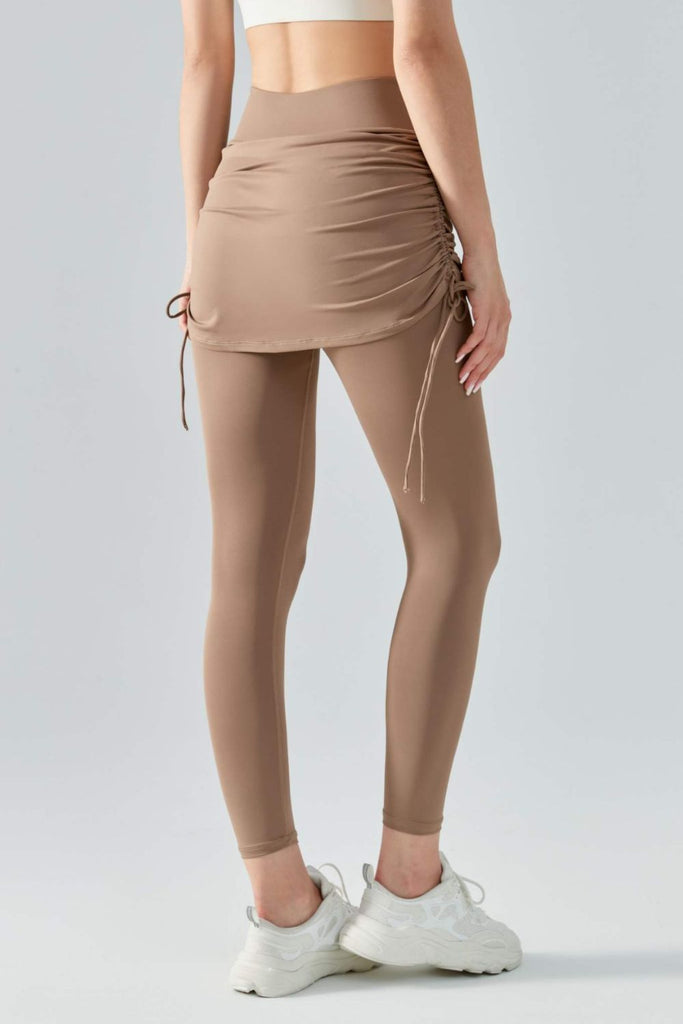 Drawstring Ruched Faux Layered Yoga Leggings Trendsi