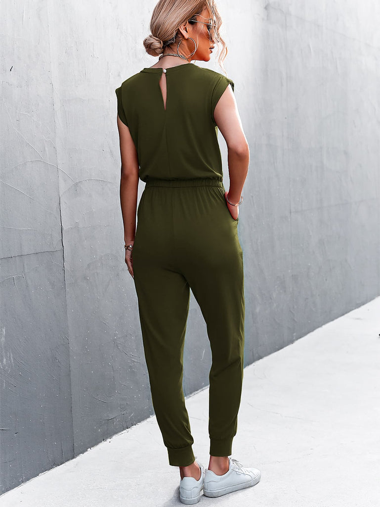 Round Neck Cap Sleeve Jumpsuit Trendsi