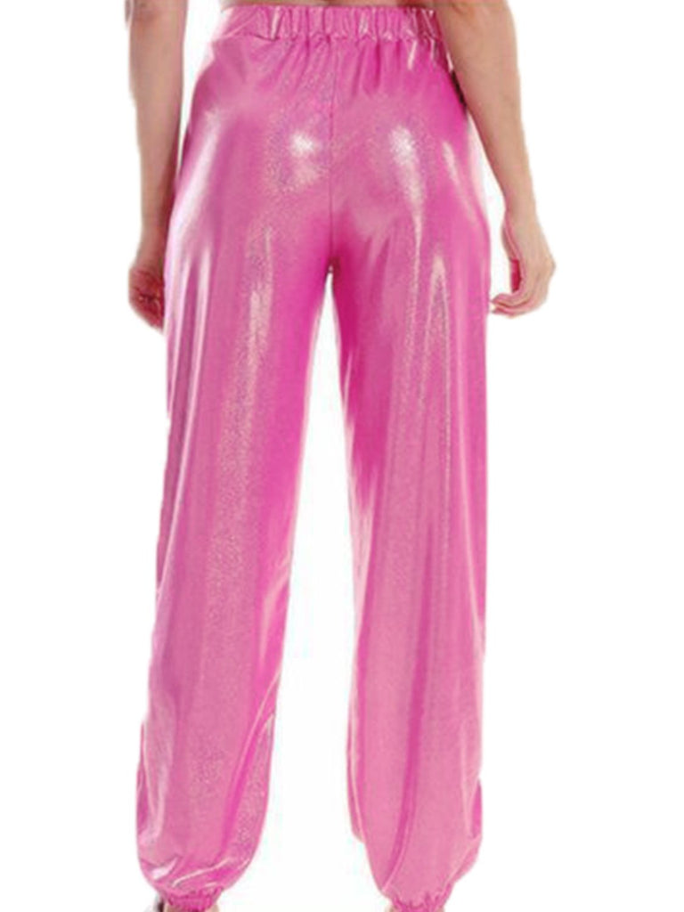 Glitter Elastic Waist Pants with Pockets Trendsi