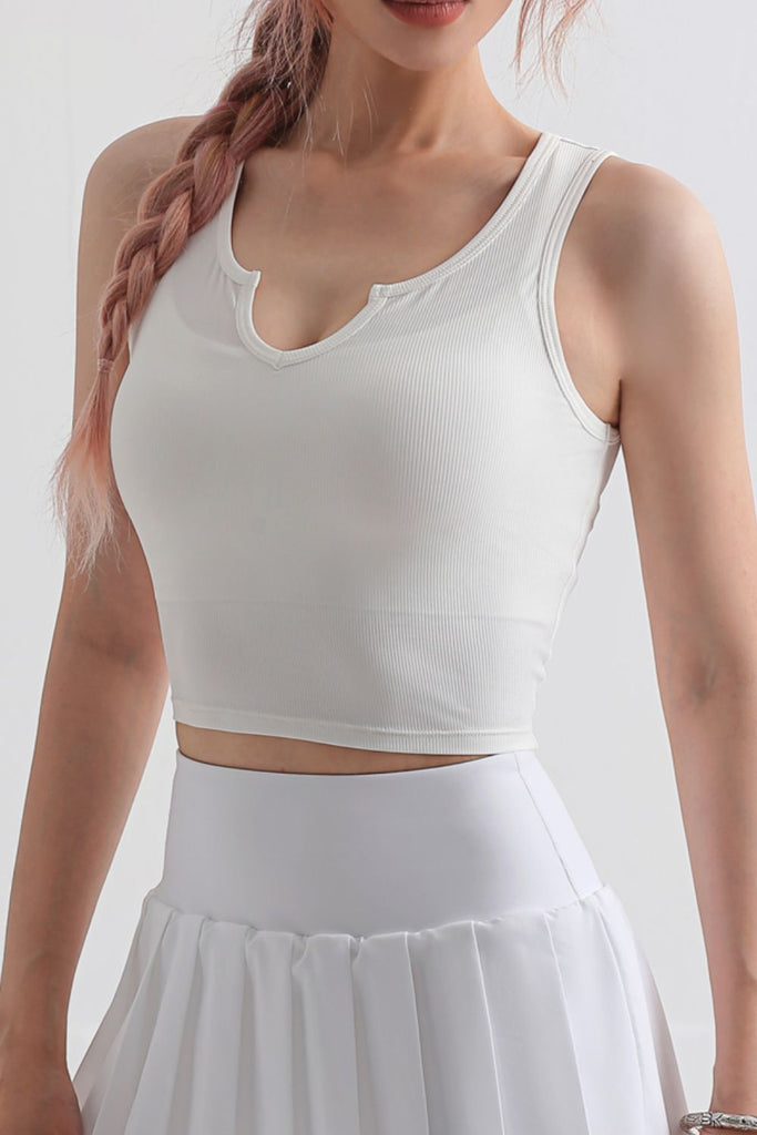 Notched Neck Cropped Sports Tank Trendsi