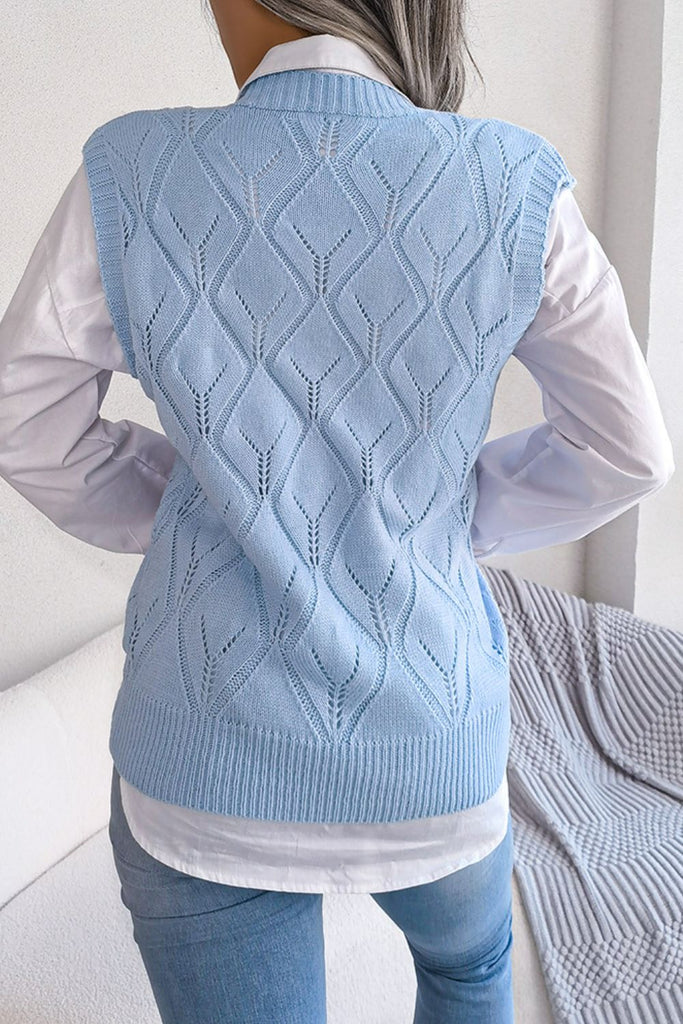 Openwork Ribbed Trim Sweater Vest Trendsi