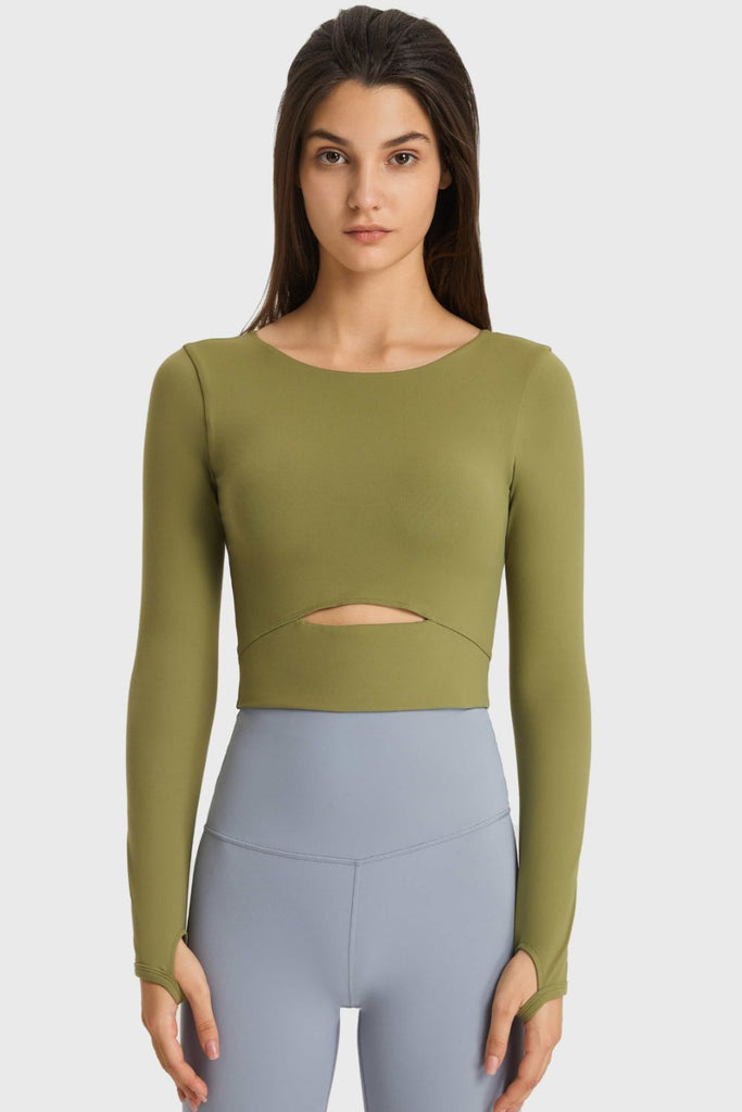 Cutout Long Sleeve Cropped Sports Top Trendsi