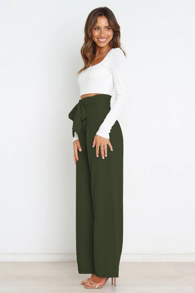 Tie Front Paperbag Wide Leg Pants Trendsi