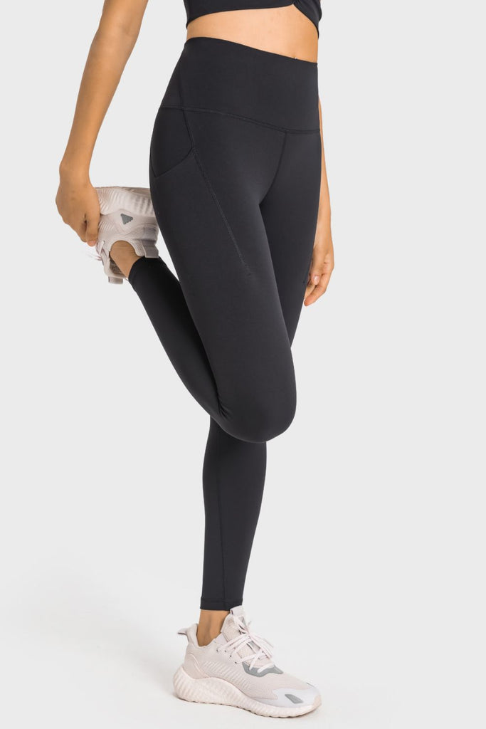 High-Rise Wide Waistband Pocket Yoga Leggings Trendsi